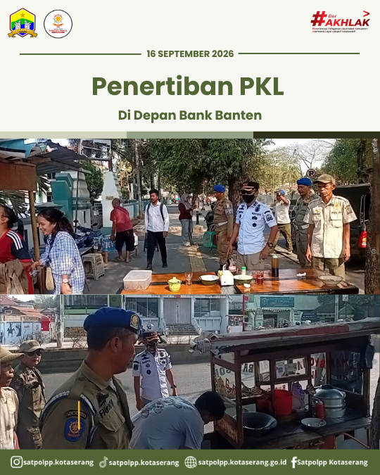 Satpol PP Kota Serang Tertibkan PKL di Depan Bank Banten