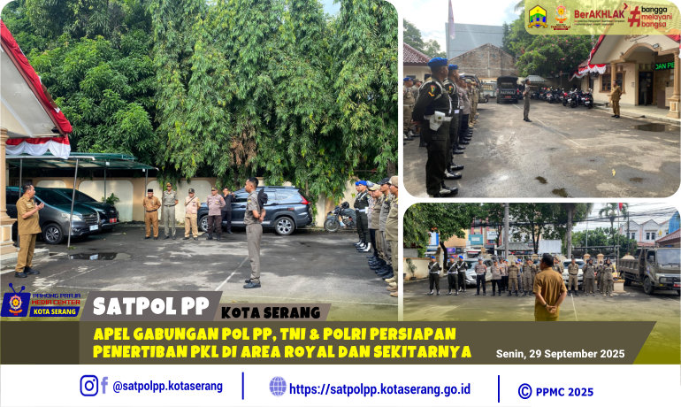 Apel gabungan pol pp, tni & polri persiapan Penertiban PKL di Area Royal dan Sekitarnya