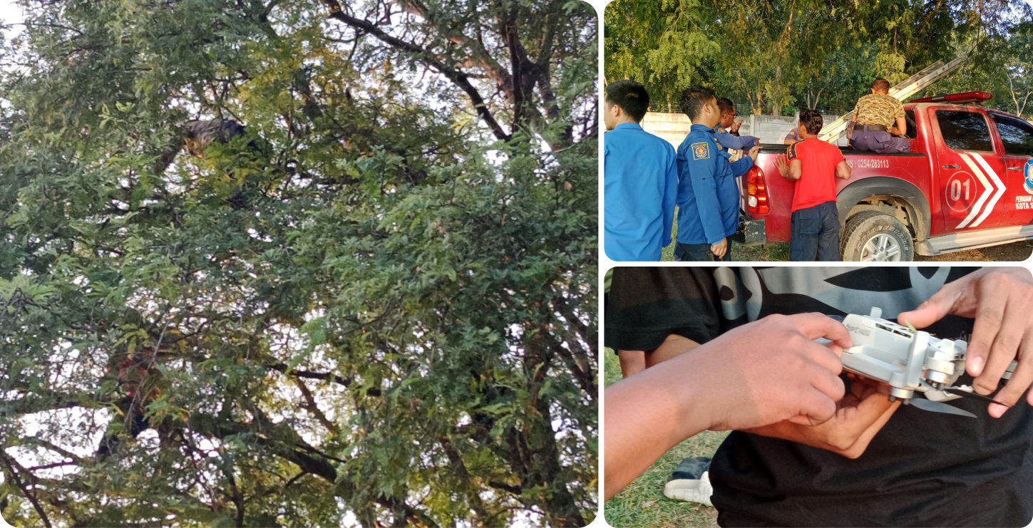 Evakuasi Drone Nyangkut di Pohon di Kampung Umbul Tengah-