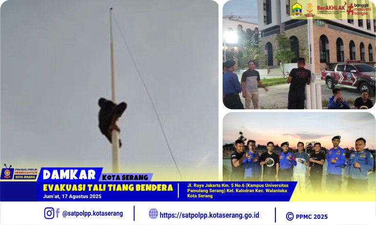Evakuasi Tali Tiang Bendera di Universitas Pamulang Serang