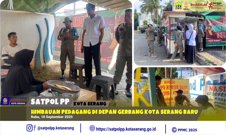 Himbauan Pedagang di Depan Gerbang Kota serang Baru