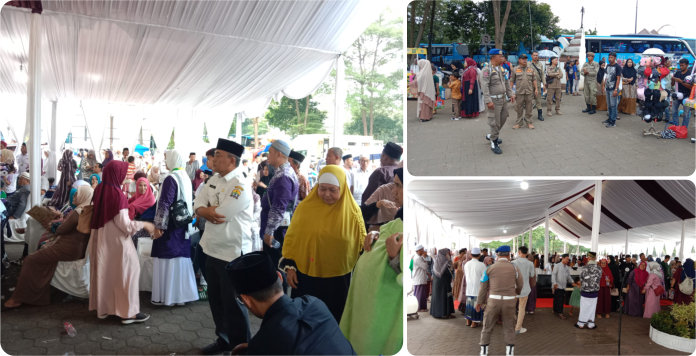 Pengamanan Jamaah Haji Kloter 35 di Alun-Alun Barat Kota Serang-