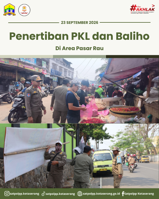 Satpol PP Kota Serang Laksanakan Penertiban PKL dan Baliho di Area Pasar Rau